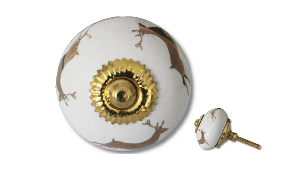 Großer Knauf in weiß mit Hirschen in gold