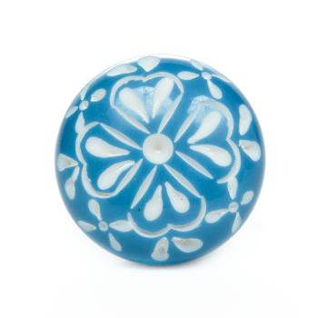 Knauf Blüte geschliffen blau/weiß