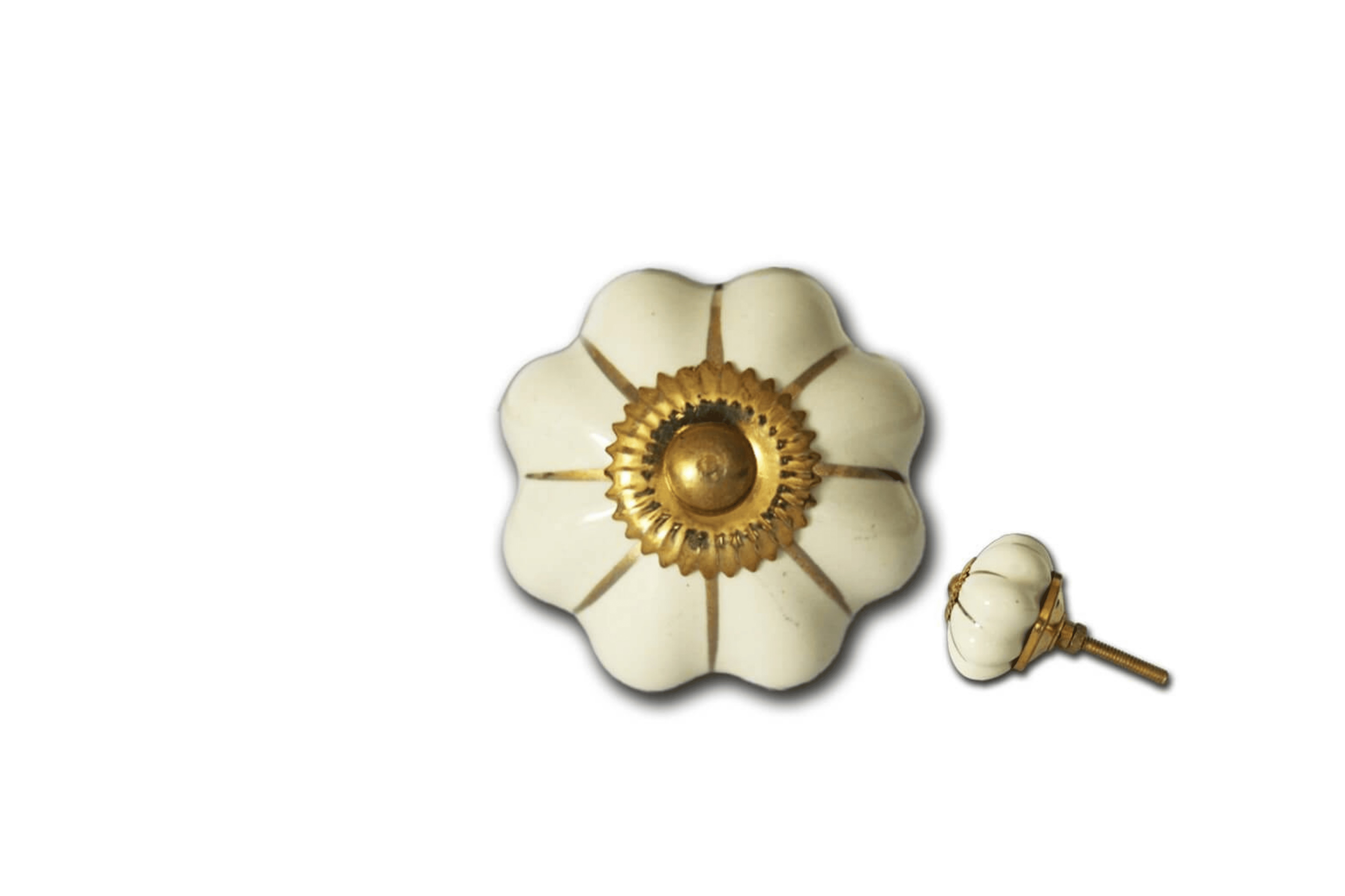 Großer Blumenknauf in weiß mit Streifen in gold